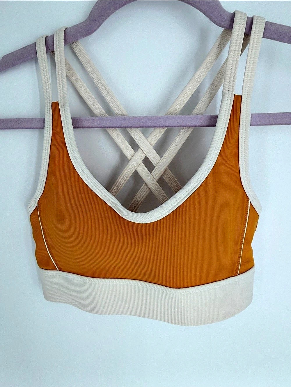 WILO Ribbed Sports Bra in Orange & White Size XS Like New